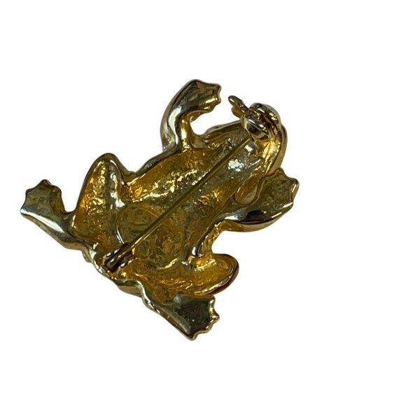 Gold-Tone Rhinestone Frog Brooch Pin Vintage - Picture 5 of 5